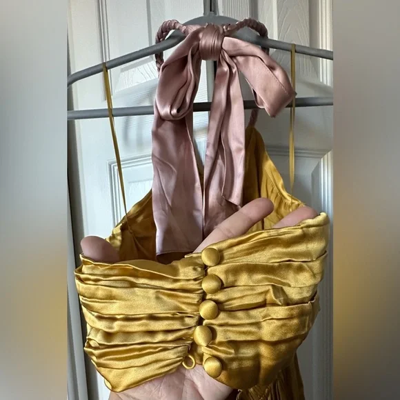 🎸ANTHROPOLOGIE🎸🔥NWT🔥Silk Colorblocked Maxi Dress in Gold— Size 4
